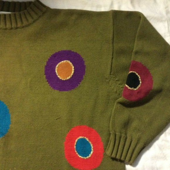 Hunt Club Knit Sweater Multi Color Olive Green Women’s Sz M Med Oversized 90s - Picture 6 of 16